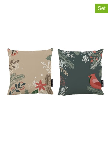Butter Kings 2er-Set: Kissenhüllen "Rrosted Branches" in Beige/ Grün - (L)45 x (B)45 cm