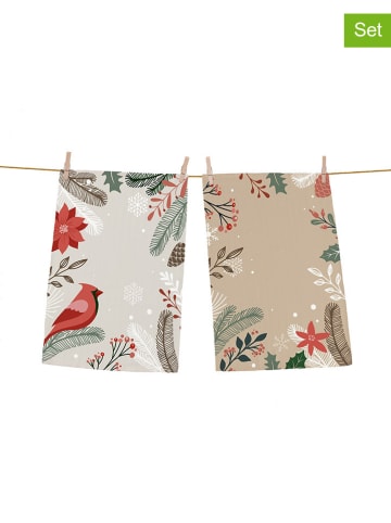Butter Kings 2er-Set: Geschirrtücher "Frosty Branches" in Grau/ Beige - (L)70 x (B)50 cm