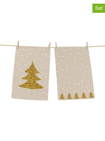 Butter Kings 2er-Set: Geschirrtücher "Gold tree" in Beige/ Gold - (L)70 x (B)50 cm
