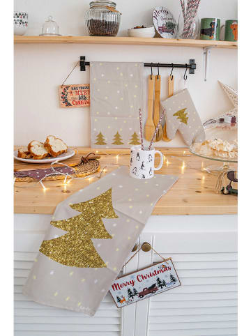 Butter Kings 2-delige set: theedoeken "Gold tree" beige/goudkleurig - (L)70 x (B)50 cm