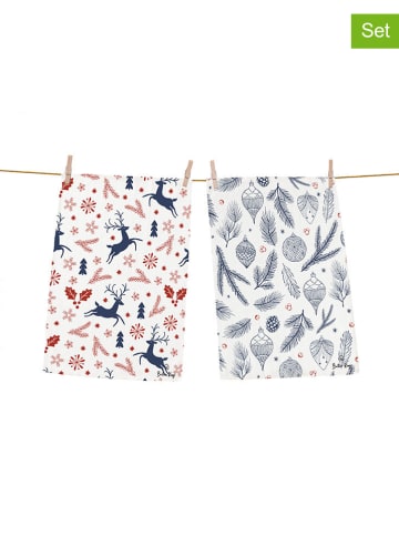 Butter Kings 2er-Set: Geschirrtücher "Christmas symbols" in Blau/ Rot/ - (L)70 x (B)50 cm