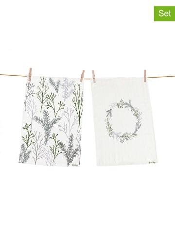 Butter Kings 2er-Set: Geschirrtücher "Christmas twigs" in Grün/ Grau - (L)70 x (B)50 cm