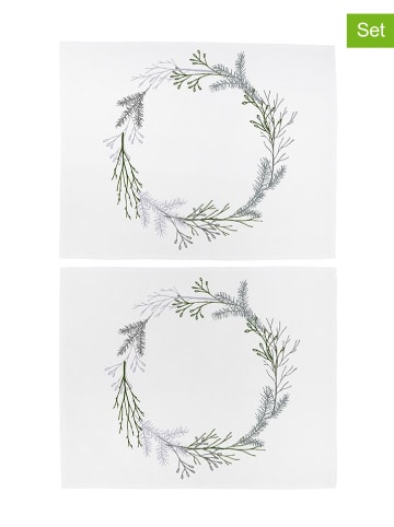 Butter Kings 2er-Set: Tischsets "Christmas twigs" in Weiß/ Grün/ Grau - (L)35 x (B)45 cm