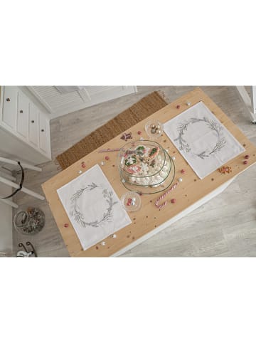 Butter Kings 2-delige set: placemats "Christmas twigs" wit/groen/grijs - (L)35 x (B)45 cm