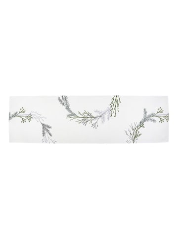 Butter Kings Tafelloper "Christmas twigs" wit/groen/grijs - (L)140 x (B)40 cm