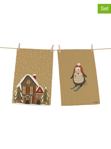 Butter Kings 2-delige set: theedoeken "Snowing day" beige - (L)70 x (B)50 cm