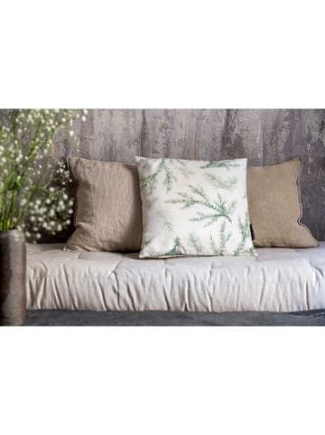 Butter Kings Kissenhülle "Wave with a little branch" in Creme/ Grün - (L)45 x (B)45 cm