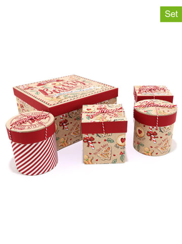 SiL Interiors 5-delige set: geschenkboxen lichtbruin/rood