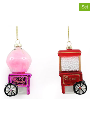 SiL Interiors 2er-Set: Christbaumkugeln ''Candy Machine'' in Rot/ Pink - (H)10 cm