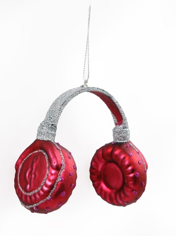 SiL Interiors Bombka "Headphines" w kolorze srebrno-czerwonym - wys. 11 cm