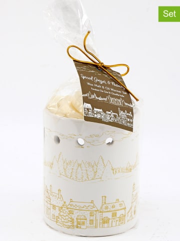 SiL Interiors 2-delige set: geurlamp en was wit - (H)10 x Ø9 cm