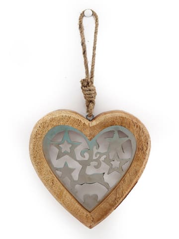 SiL Interiors Zawieszka dekoracyjna "Heart" w kolorze jasnobrązowo-białym - wys. 15 cm