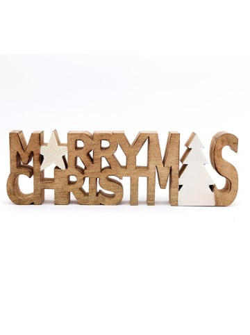 SiL Interiors Dekoobjekt ''Merry Christmas'' in Hellbraun/ Weiß - (B)41 x (H)12,5 x (T)3,5 cm
