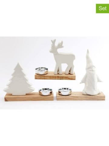 SiL Interiors 3-delige set: windlichten wit/lichtbruin - (B)17 x (H)14 x (D)5 cm