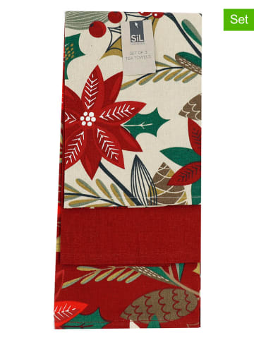 SiL Interiors 3-delige set: theedoeken rood/beige