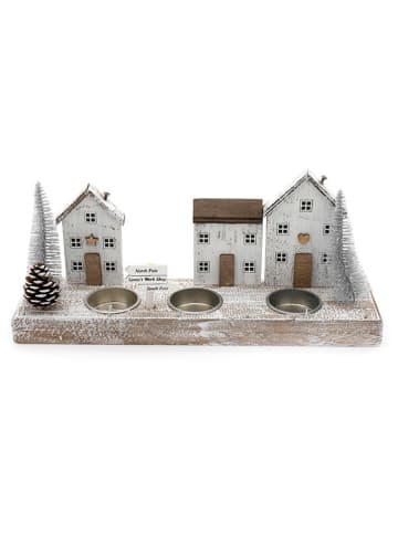 SiL Interiors Windlicht ''Xmas Houses'' in Hellbraun/ Weiß - (B)30 x (H)13,5 x (T)7,5 cm