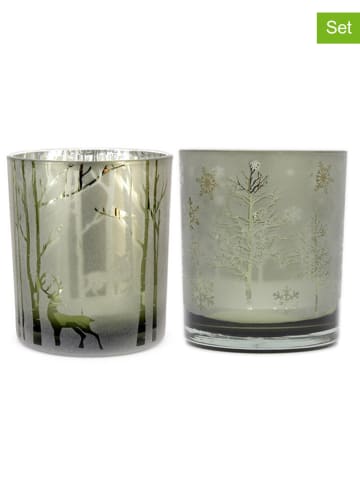 SiL Interiors Świeczniki (2 szt.) "Deer/Tree" w kolorze zielonym - wys. 10 x Ø 8,8 cm