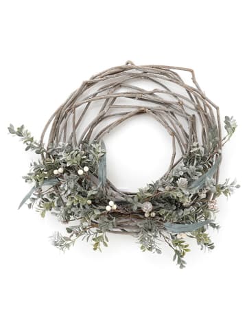 SiL Interiors Deko-Kranz ''Wood & Sage'' in Hellbraun/ Grün - Ø 55 cm