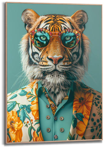Orangewallz Druk artystyczny "Turqoise Tiger" w ramce - 50 x 70 cm