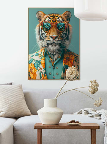 Orangewallz Druk artystyczny "Turqoise Tiger" w ramce - 50 x 70 cm