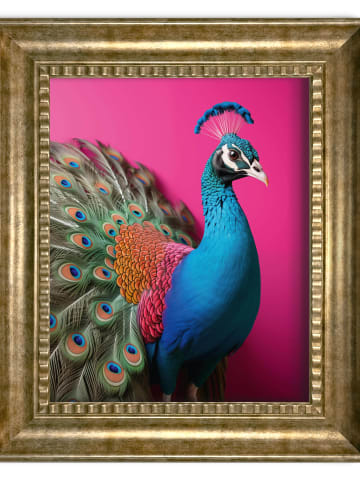 Orangewallz Druk artystyczny "Pink Blue Bird" w ramce - 40 x 50 cm