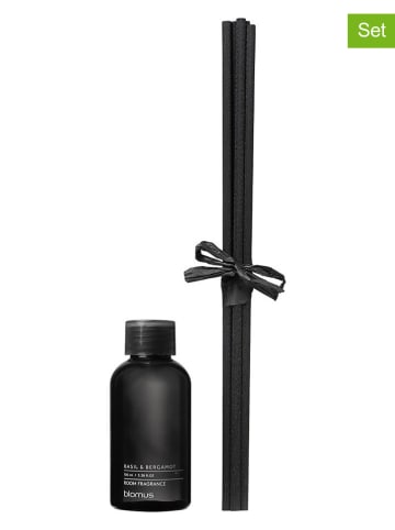 Blomus 2-delige geurstokjes navulverpakkingset ''Basil & Bergamot'' zwart - 100 ml