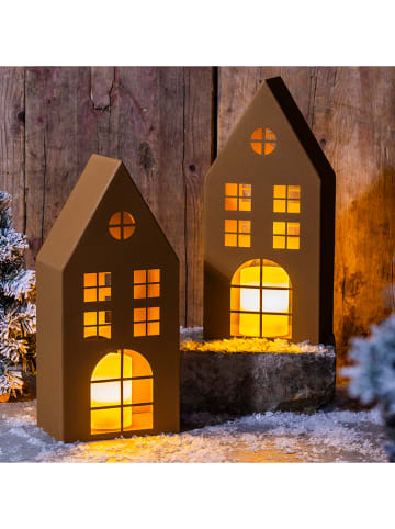 Profiline Windlicht "House" in Braun - (B)18 x (H)40 x (T)11 cm