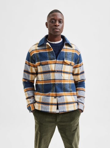 SELECTED HOMME Hemdjacke in Dunkelblau/ Orange