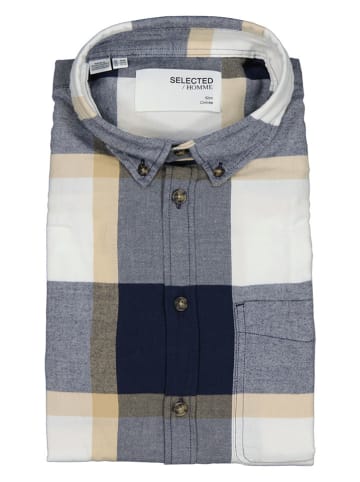 SELECTED HOMME Hemd - Slim fit - in Dunkelblau/ Beige/ Weiß