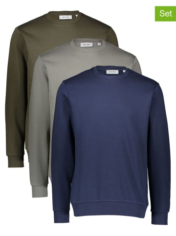 ONLY & SONS 3er-Set: Sweatshirts in Dunkelblau/ Dunkelgrün/ Grau