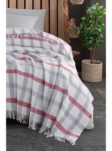 Elizabed Bedsprei lichtgrijs/rood
