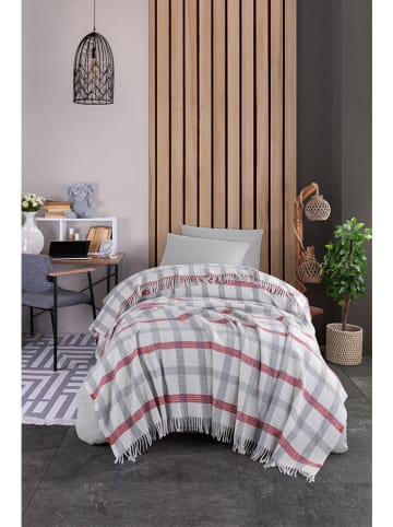 Elizabed Bedsprei lichtgrijs/rood