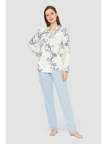 Rösch Pyjama in Weiß/ Blau
