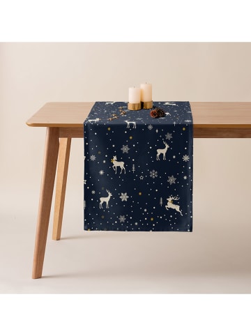 Mint Rugs Tafelloper "Christmas Deer" donkerblauw/wit