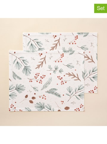 Mint Rugs 2er-Set: Tischsets "Christmas Bonte" in Weiß/ Grün - (L)50 x (B)40 cm