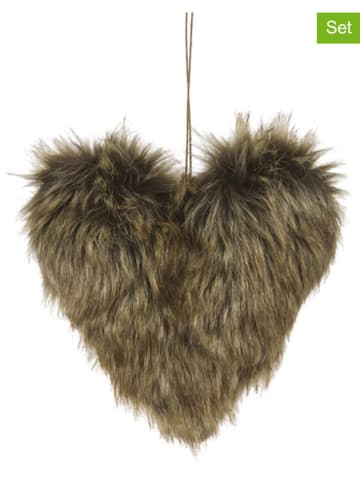 CHAKS 6-delige set: decoratieve hangers "Heart" bruin - (B)15 x (H)15 cm