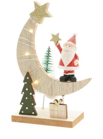 CHAKS Decoratief ledobject "Happy Santa" naturel/rood/groen - (B)11 x (H)16,5 cm