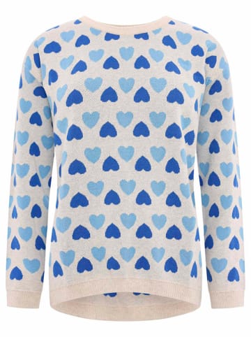 Zwillingsherz Pullover "Gestrickte-Herzen" in Beige/ Blau