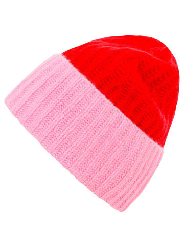 Zwillingsherz Kaschmir-Mütze in Rot/ Rosa