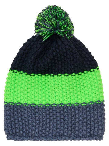 Color Kids Muts met pompon donkerblauw/groen/blauw