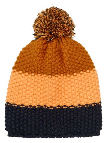 Color Kids Muts met pompon lichtbruin/geel/donkerblauw