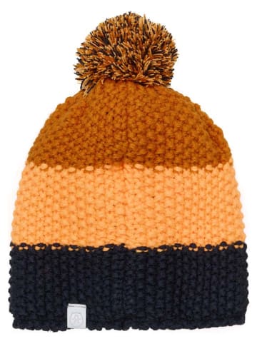 Color Kids Muts met pompon lichtbruin/geel/donkerblauw