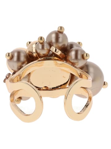 Otazu Pozłacany pierścionek z kryształami Swarovski i perłami