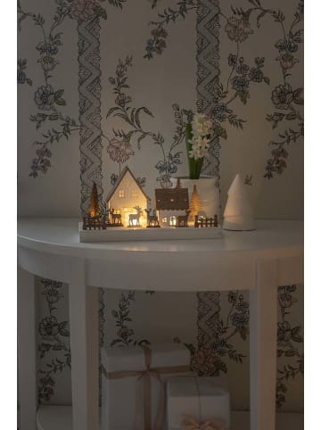 Konstsmide Houten ledsilhouet "Huizen" wit/bruin - (B)28 x (H)14 x (D)11 cm