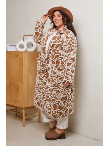 Curvy Lady Tussenmantel lichtbruin/wit