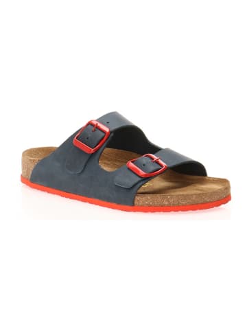 Comfortfusse Leder-Pantoletten in Dunkelblau/ Rot