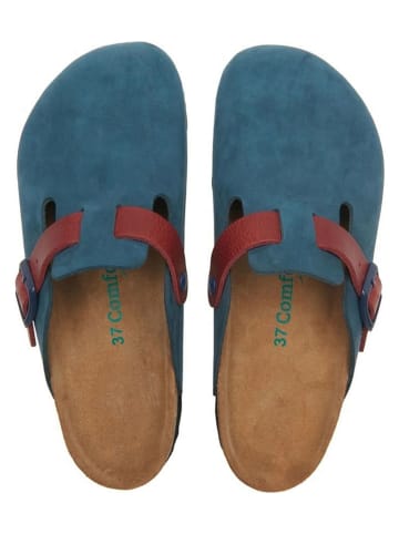 Comfortfusse  Leder-Clogs in Dunkelblau/ Rot