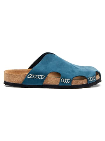 Comfortfusse Leder-Clogs in Blau