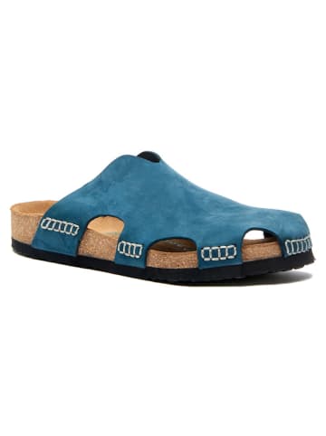 Comfortfusse Leder-Clogs in Blau