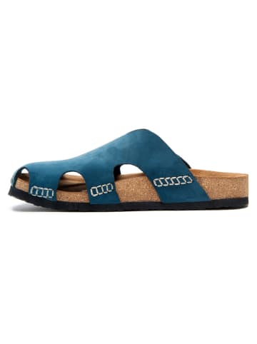 Comfortfusse Leder-Clogs in Blau